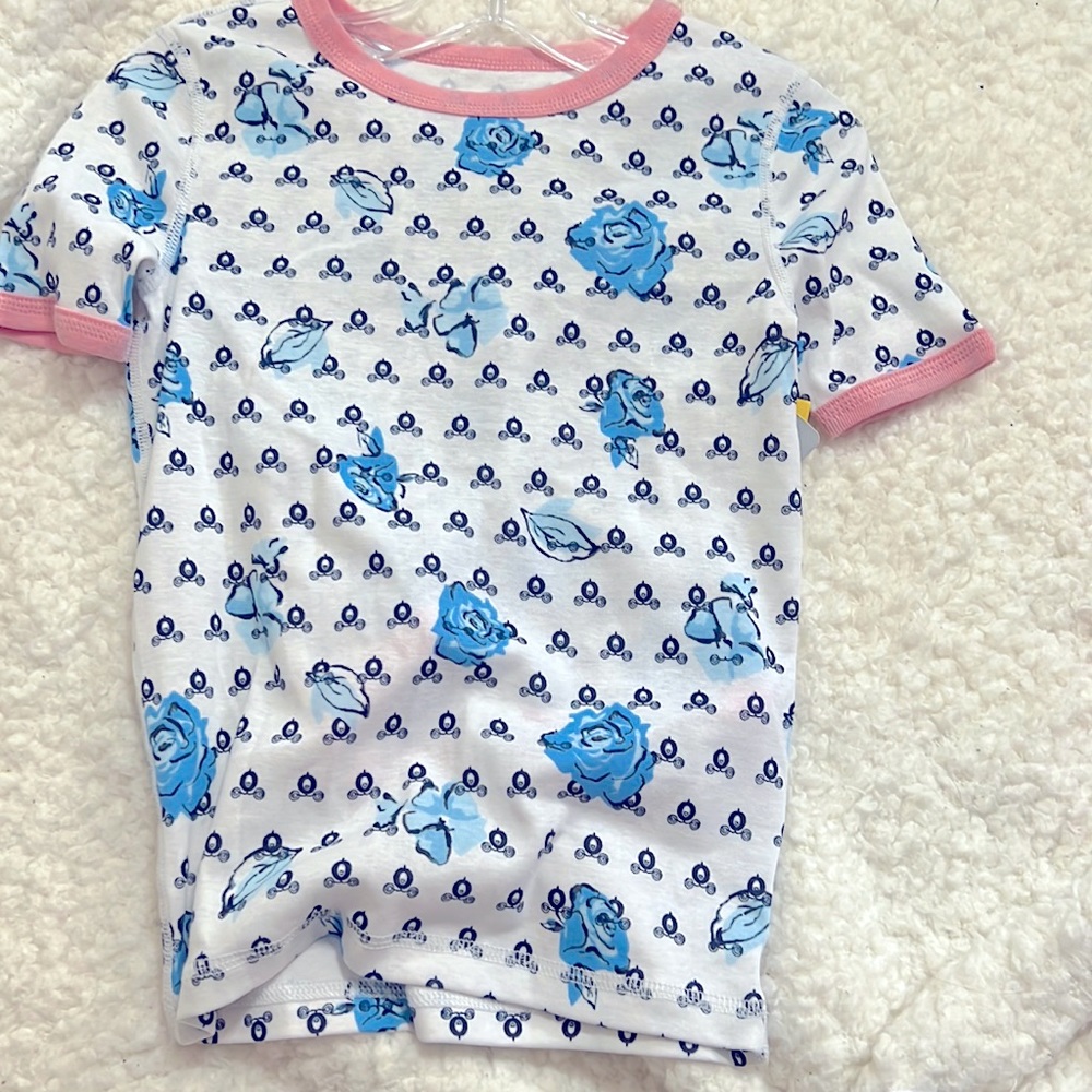 Cinderella, pajamas, shirt and shorts, pink&blue flowers small carriage print